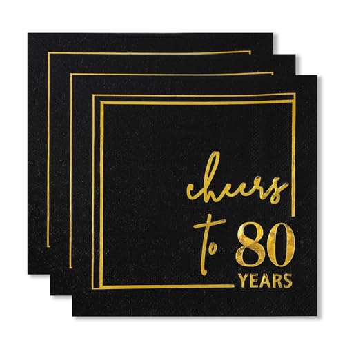 ParPix 20 Stück 80 Geburtstag Deko Servietten, 25x25cm Serviettens 80. Geburtstags Mann Frau, Deko 80 Geburtstag Servietten, 80 Geburtstags Tischdeko Papierservietten, 80th Happy Birthday Serviettens von ParPix