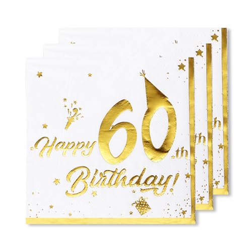 ParPix 20 Stück Servietten 60 Geburtstag Frau Mann, 33x33cm Servietten 60 Geburtstag Deko, 60. Geburtstag Deko Papierservietten, Tischdeko 60 Geburtstag Servietten, Deko 60 Geburtstag Servietten von ParPix