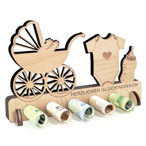 ParPix Geschenk zur Geburt Junge Mädchen, Holz Geschenke Geburt Junge, Geldgeschenke Verpackung zur Kinderwagen Ideen Geschenk für Kinder Geburtstag, Geschenk zur Geburt für Freunde, Familie, Kind von ParPix