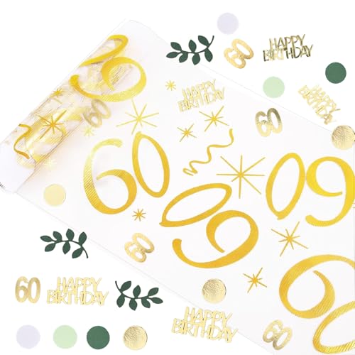 ParPix 60. Geburtstag Deko Set, 5m Tischläufer & 100 Stk Streudeko, Glänzend, Gold, Stern, Luxusromantisch, Kunststoff, Papier von ParPix