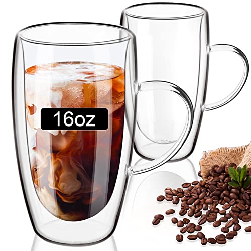 ParaCity Cappuccino Tassen 2er Set, 470ml Latte Macchiato Gläser, Doppelwandige Gläser mit Henkel, Espressotassen aus Borosilikatglas, Kaffeegläser für Spülmaschinenfestes (470ML) von ParaCity
