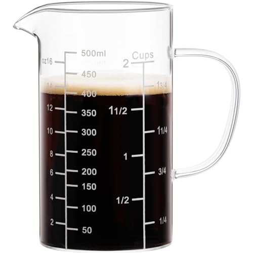 PARACITY Messbecher, Messbecher Glas mit drei Skalen und V-förmiger Öffnung, Messbecher 500ml mit Griff, Measuring Cups für Küche oder Restaurant von ParaCity