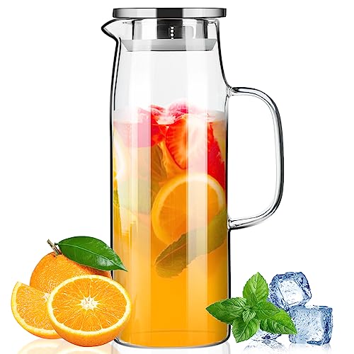 PARACITY Wasserkaraffe 1,5L, Karaffe mit Deckel und Ausgießer, Warm-/Kaltwasserkrug, Glaskaraffe für das Regal des Kühlschranks, Karaffe aus Borosilikatglas für Limonade, Saft und Milch von ParaCity