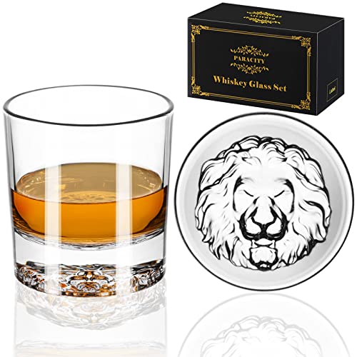 ParaCity Whisky Gläser, Löwenmuster, Dicker Boden, Tumbler Set of 2, 300ml, Whiskey Gläser, Rum Gläser Gin, Wodka, Gläser Set for Bar, Party, Männer Geschenke, Weihnachtsgeschenke von ParaCity