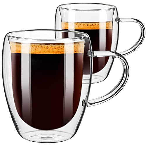 ParaCity Cappuccino Tassen 2er Set, 350ml Latte Macchiato Gläser, Doppelwandige Gläser mit Henkel, Espressotassen aus Borosilikatglas, Kaffeegläser für Spülmaschinenfestes (350ML) von ParaCity