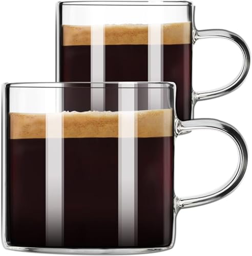 ParaCity Espressotassen 2er-Set, 120 ml Isolierte Espresso Gläser, Klarglas kaffeetassen mit Griffen, Espresso-Zubehör, Schnapsbecher für Espressomaschinen, Teetassen von ParaCity