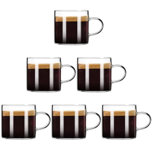 ParaCity Espressotassen-Set, 6 Stück, isoliertes Espresso-Schnapsglas, Klarglas-Expresso-Kaffeetasse mit Griff, Borosilikat-Espresso-Zubehör, kleine Kaffeetassen für Espressomaschine, Teetasse von ParaCity