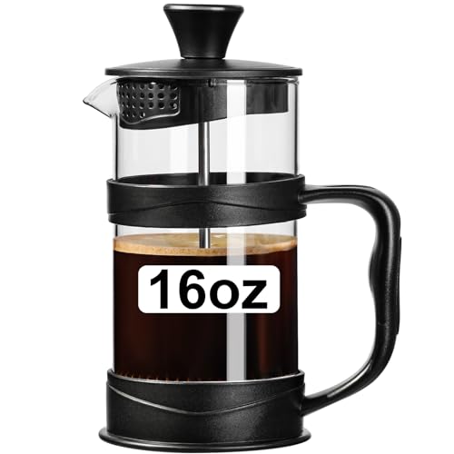 PARACITY French Press, Camping Mini Kaffeebereiter aus 304-Edelstahlfilter und hitzebeständigem Glas, Kaffeepresse 500ML für Reisen und Zuhause als Geschenk (schwarz) von ParaCity