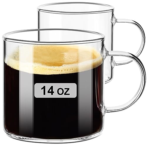 ParaCity Klare Teegläser 420ML, Kaffeegläser aus Glas 2er-Set, große Teegläser mit Henkel, Latte Macchiato Gläser, Tee Tassen Set für Heiß-/Kaltgetränke, Latte, Cappuccino, Tee, Saft von ParaCity