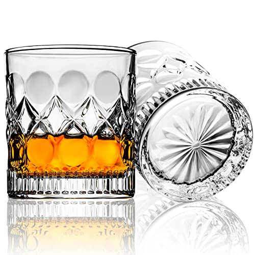 ParaCity Whiskey Gläser 2er Set, 300 ml Whisky Gläser, Wiskeygläser- Set mit Einzigartigem Schnitz-Design, Für Bourbon, Whiskey, Rum, Cocktails, Wodka und mehr von ParaCity