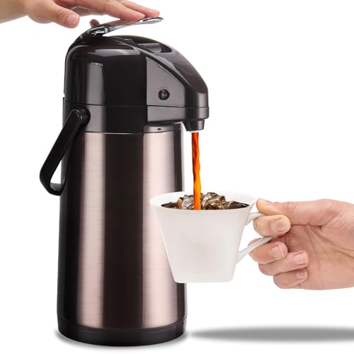ParaCity Verbesserte Airpot-Kaffeekaraffe mit Doppelpumpe, 2,5 l, 316 isolierter Edelstahl, Kaffee-Thermokanne für heiße/kalte Getränke mit Lazy Susan Boden ParaCity Verbesserte Airpot-Kaffeekaraffe mit Doppelpumpe, 2,5 l, 316 isolierter Edelstahl, Kaffee-Thermokanne für heiße/kalte Getränke mit Lazy Susan Boden von ParaCity