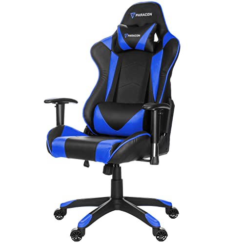 Paracon Knight | Gaming Stuhl Bürostuhl Chefsessel Schreibtischstuhl Drehstuhl Bequem Ergonomisch mit Verstellbare Armlehnen, Kopfkissen, Nackenstützkissen, Rückenkissen | Blau von Paracon