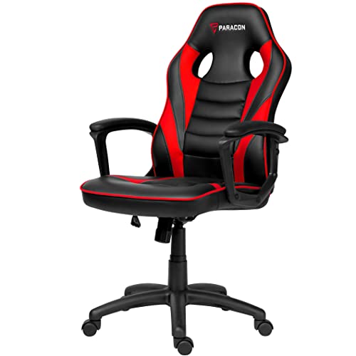 Paracon Squire | Gaming Stuhl Bürostuhl Chefsessel Schreibtischstuhl Drehstuhl Racing Ergonomisch mit Neigungsfunktion, Gepolsterte Armlehnen | Rot von Paracon