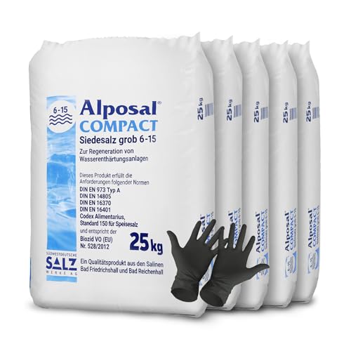 Alposal Compact Broxo 6-15 Regeneriersalz Körner 125 kg Poolsalz Schwimmbadsalz Wasserenthärteranlagen inklusiv 1 Paar ARNOMED Einweghandschuh von Paradies Pool