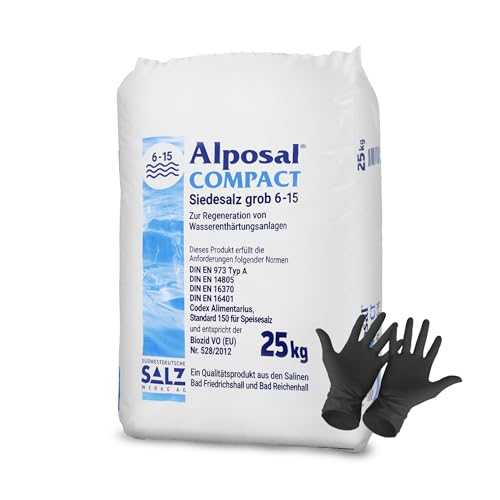Alposal Compact Broxo 6-15 Regeneriersalz Körner 25 kg Poolsalz Schwimmbadsalz Wasserenthärteranlagen inklusiv 1 Paar ARNOMED Einweghandschuh von Paradies Pool