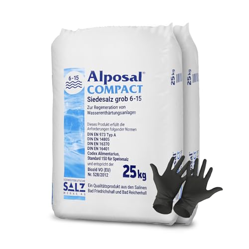 Alposal Compact Broxo 6-15 Regeneriersalz Körner 50 kg Poolsalz Schwimmbadsalz Wasserenthärteranlagen inklusiv 1 Paar ARNOMED Einweghandschuh von Paradies Pool