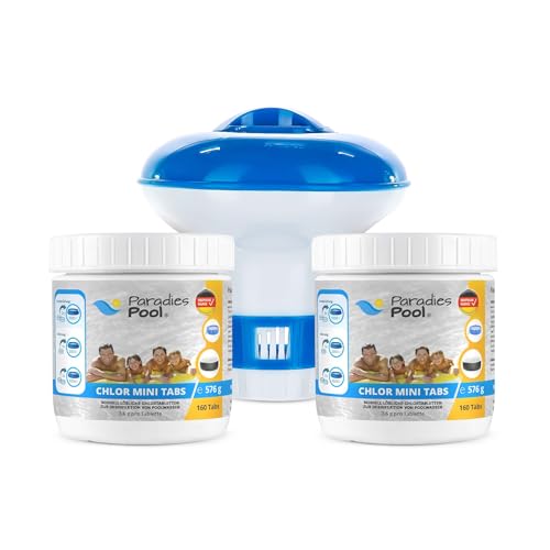 Dosierschwimmer klein 12,5 cm + 2X 576 g Mini Chlortabletten 3,6 g, schnell löslich, MiniPool, Splashpool von Paradies Pool