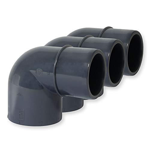 Paradies Pool PVC-U Fitting Winkel 90°, Ø 50mm Klebemuffe x Ø 40/50mm Klebestutzen, PVC-U Muffe Rohrverbinder Klebefitting 90 Grad zum verkleben, Qualität aus Europa, Menge: 3 Stück von Paradies Pool