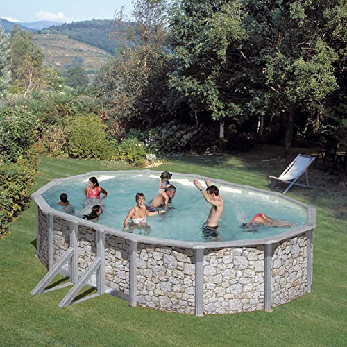 Paradies Pool® Gre Giant oval 375x610x120cm (Ø x H), Komplettset,Stahlwandbecken Stein, Poolplane in blau 0,4mm, Handlauf extra breit, inkl. Skimmer-Set und Leiter, Swimmingpool, Menge: 1 Stück von Paradies Pool