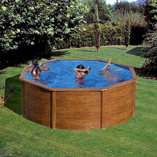 Paradies Pool® Gre Giant rund 460x120cm (Ø x H), Stahlwandbecken Holz, Poolplane in blau 0,4mm, Handlauf extra breit, inkl. Skimmer-Set und Leiter, Swimmingpool, Menge: 1 Stück von Paradies Pool