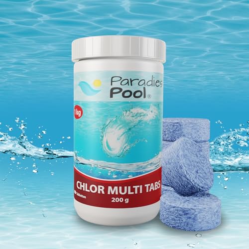 Paradies Pool 1 kg Chlor Multitabs 200g 5in1 Desinfektion Chlortabletten für Pool, langsam löslich, Qualität aus Europa Paradies Pool 1 kg Chlor Multitabs 200g 5in1 Desinfektion Chlortabletten für Pool, langsam löslich, Qualität aus Europa von Paradies Pool