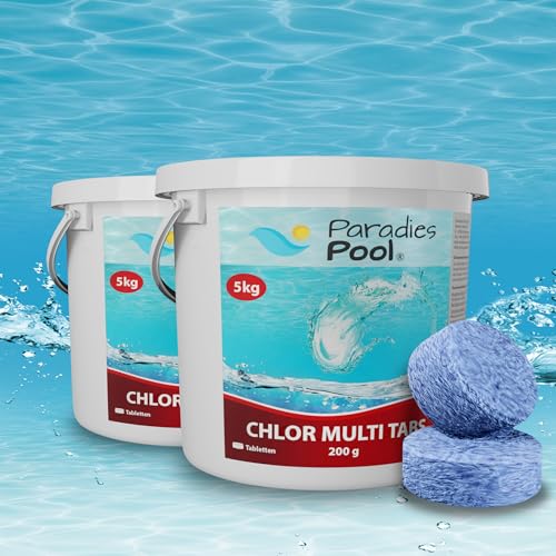 Paradies Pool 10 kg Chlor Multitabs 200g 5in1 Desinfektion Chlortabletten für Pool, langsam löslich, Qualität aus Europa von Paradies Pool