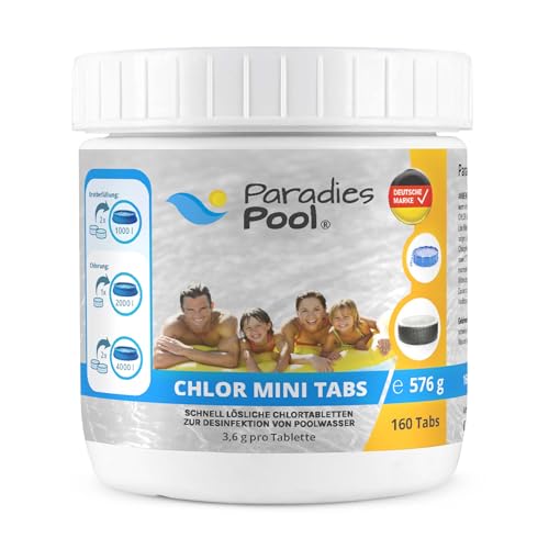 Paradies Pool 160 Mini Chlortabletten 3,6 g, Schnelllöslich, Desinfektion, Planschbecken, Minipool, Splashpool, Whirlpool, Frame Pool von Paradies Pool