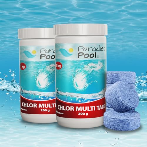 Paradies Pool 2 kg Chlor Multitabs 200g 5in1 Desinfektion Chlortabletten für Pool, langsam löslich, Qualität aus Europa von Paradies Pool