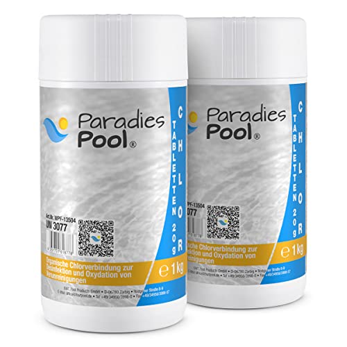 Paradies Pool Chlortabletten für Pool 20 g, Schwimmbecken, organisch, schnell löslich, Inhalt: 2 kg von Paradies Pool