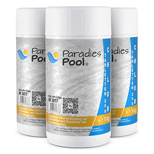 Paradies Pool Chlortabletten für Pool 20 g, Schwimmbecken, organisch, schnell löslich, Inhalt: 3 kg von Paradies Pool