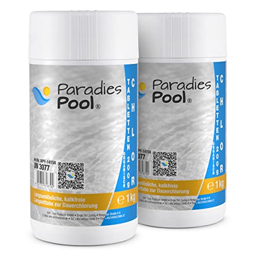Paradies Pool Chlortabletten für Pool 200 g, Schwimmbecken, organisch, langsam löslich, Inhalt: 2 kg von Paradies Pool