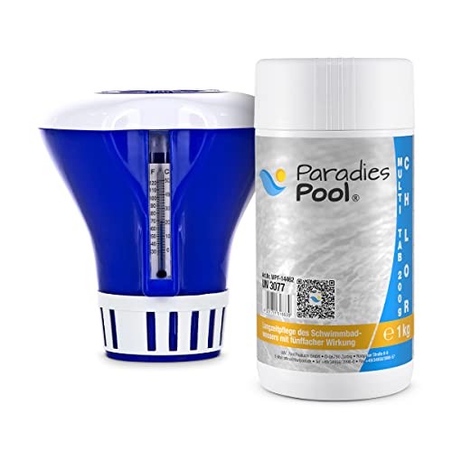 Paradies Pool Dosierschwimmer mit Thermometer + 1kg Multitabletten 200g, schnell löslich, Chlor, Algenschutz, PH-Stabilisator und Flockungsmittel Paradies Pool Dosierschwimmer mit Thermometer + 1kg Multitabletten 200g, schnell löslich, Chlor, Algenschutz, PH-Stabilisator und Flockungsmittel von Paradies Pool