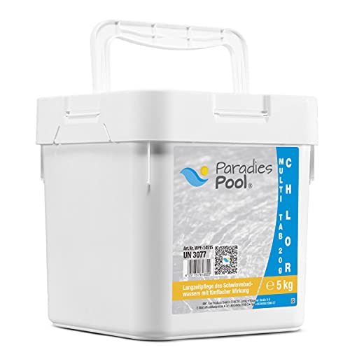 Paradies Pool Multi Tabs 20 g 5 kg, Quattro Multi Tabletten mit Chlor, Algenschutz, Flockungsmittel, pH Stabilisator, zur Wasserbehandlung, Inhalt: 5 kg von Paradies Pool