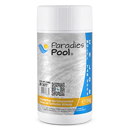 Paradies Pool Multi Tabs 200 g 1 kg, 4 in 1 Multi Tabletten mit Chlor, Algenschutz, Flockungsmittel, pH Stabilisator, zur Wasserbehandlung, Inhalt: 1 kg von Paradies Pool