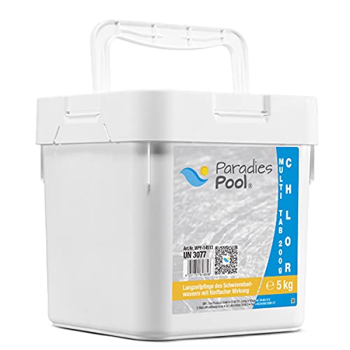 Paradies Pool Multi Tabs 200 g 5 kg, 4 in 1 Multi Tabletten mit Chlor, Algenschutz, Flockungsmittel, pH Stabilisator, zur Wasserbehandlung, Inhalt: 1 kg von Paradies Pool