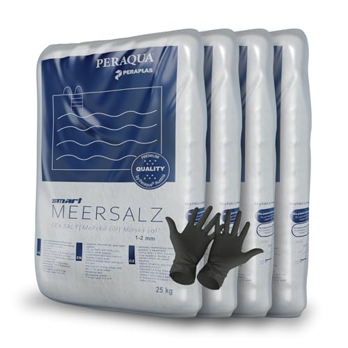 Peraplas Poolsalz 100 kg aus Meersalz, Schwimmbadsalz, Regeneriersalz, Chlorinator geeignet, Salzelektrolyse, Siedesalz inklusiv 1 Paar ARNOMED Einweghandschuh von Paradies Pool