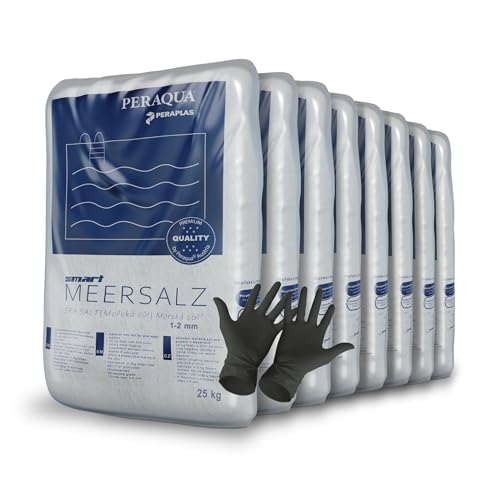 Peraplas Poolsalz 200 kg aus Meersalz, Schwimmbadsalz, Regeneriersalz, Chlorinator geeignet, Salzelektrolyse, Siedesalz inklusiv 1 Paar ARNOMED Einweghandschuh von Paradies Pool