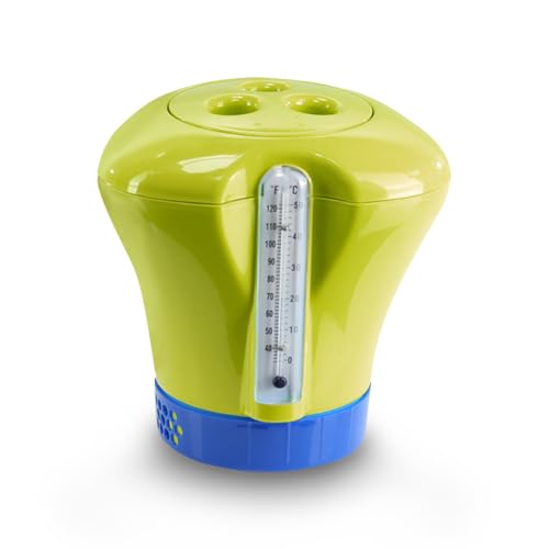 Pool Dosierschwimmer mit Thermometer hellgrün großer Chlordosierer Chlorspender für ChlorTabs, Brom und SauerstoffTabs von Paradies Pool
