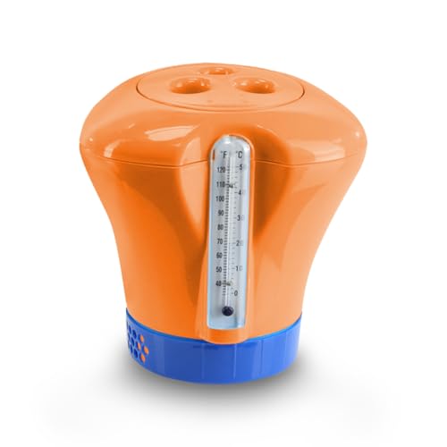 Pool Dosierschwimmer mit Thermometer orange großer Chlordosierer Chlorspender für ChlorTabs, Brom und SauerstoffTabs von Paradies Pool