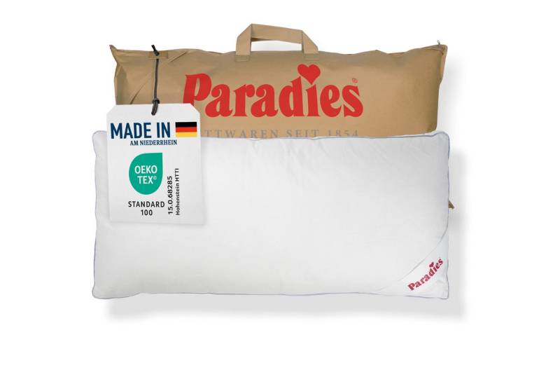 Paradies Kopfkissen Softy Top Bio, Füllung: 100% Polyester, Bezug: 100% Bio-Baumwolle, Bauchschläfer, Seitenschläfer, Rückenschläfer, hergestellt in Deutschland, Füllmengenanpassung durch Reißverschluss von Paradies