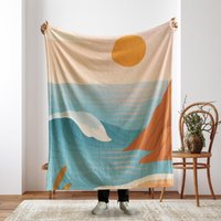 Ocean Wave Blanket, Retro Coastal Decor, Minimalist Surf Art, Sunset Sea Landscape Throw, Beach Vibes Blanket For Surfers & Lovers von ParadiseComfortShop
