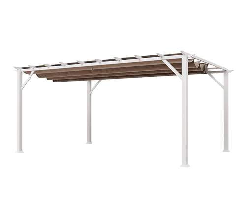 Paragon Outdoor Pergola Florenz 1116 | Aluminium Holzoptik Terrassenüberdachung zur Beschattung mit Faltdach | 350x505x236 cm weiß/Hellbraun von Paragon Outdoor