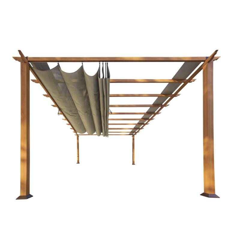 Paragon-Outdoor Pergola 'Florenz' Aluminium Holzoptik mit Sonnensegel 350 x 505 x 236 cm von Paragon-Outdoor
