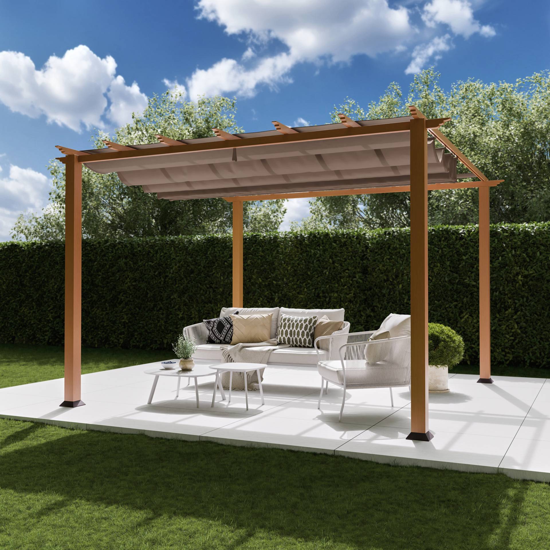 Paragon-Outdoor Pergola 'Florida 11 x 11' Aluminium Holzoptik mit Sonnensegel 350 x 350 x 235 cm Paragon-Outdoor Pergola 'Florida 11 x 11' Aluminium Holzoptik mit Sonnensegel 350 x 350 x 235 cm von Paragon-Outdoor