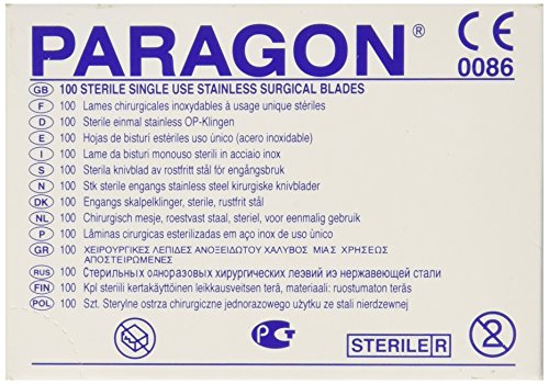 Paragon - Einweg-Skalpellklingen, steril, Größe Nr. 11, Edelstahl, Gammastrahlensterilisiert, Packung mit 100 Klingen in Einzelbeuteln von Paragon