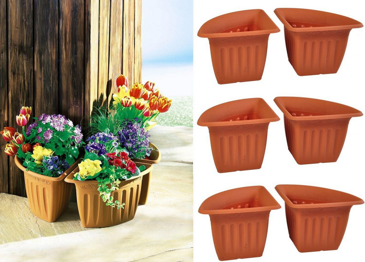 Paragon Pflanzkübel Eck-Blumentopf 6er-Set Terrakotta Pflanztopf Blumenkübel Pflanzkübel P von Paragon