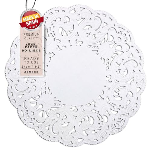 Runde papierdeckchen Weiße 250 Stück 24 cm | Tortenspitze Papier | Tischdekoration für Geburtstagsfeiern und Hochzeiten | Spitze Partydekoration, Tortenzubehör | Spitzendeckchen Papier von Parametric Style