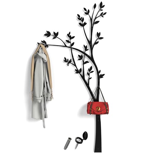 Wandgarderobe Paneel Baum– Design Garderobenleiste in Schwarz – Moderne Garderobe für Flur – Wandpaneele mit 6 Kleiderhaken 190x83cm – Minimalismus-Stil – Flurgarderobe Schmal - Kleiderhaken Garderobe von Parametric Style