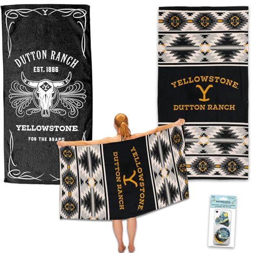 Yellowstone Strandtuch, 2 Stück – Bündel mit 2 Dutton Ranch Poolhandtüchern Plus Aufklebern, 76,2 x 152,4 cm, Yellowstone Strandtücher für Herren, Damen, Erwachsene Yellowstone Strandtuch, 2 Stück – Bündel mit 2 Dutton Ranch Poolhandtüchern Plus Aufklebern, 76,2 x 152,4 cm, Yellowstone Strandtücher für Herren, Damen, Erwachsene von Paramount