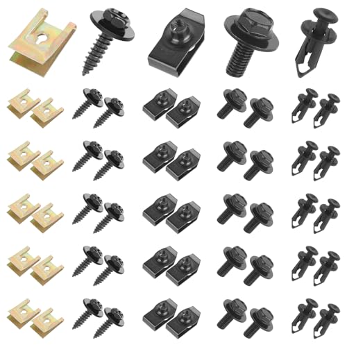 100 Stück Blechmutter Schraube Mutter Clip Kit, Universal Karosserieschrauben und Blechmuttern Kfz, Metall Auto Befestigungsclips Kit für Auto Stoßstange, Undertray, Kotflügel und Türverkleidung von Parastar